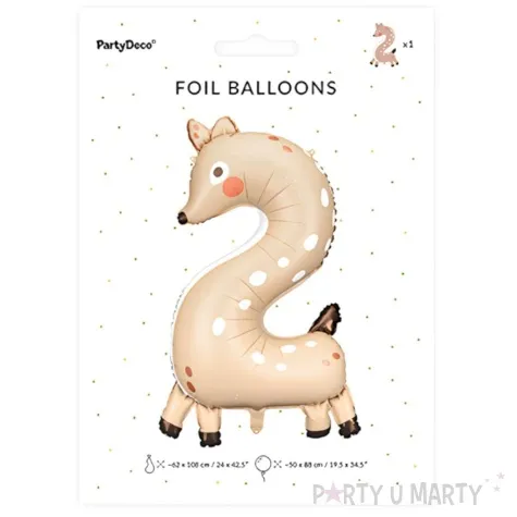 balon foliowy cyfra 2 sarenka bezowy partydeco 40 dgt