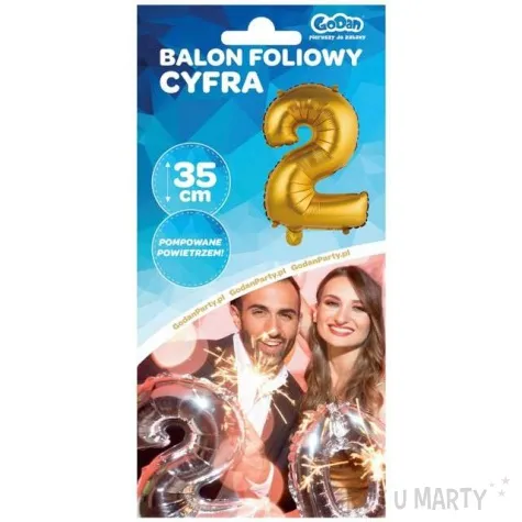 balon foliowy cyfra 2 satynowa zloty godan 14 dgt