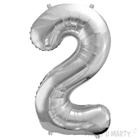 balon foliowy cyfra 2 srebrny partydeco 34 dgt