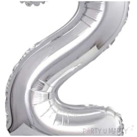 balon foliowy cyfra 2 stojaca srebrny godan 15 dgt