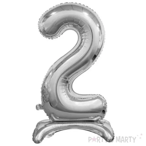 balon foliowy cyfra 2 stojaca srebrny godan 29 dgt