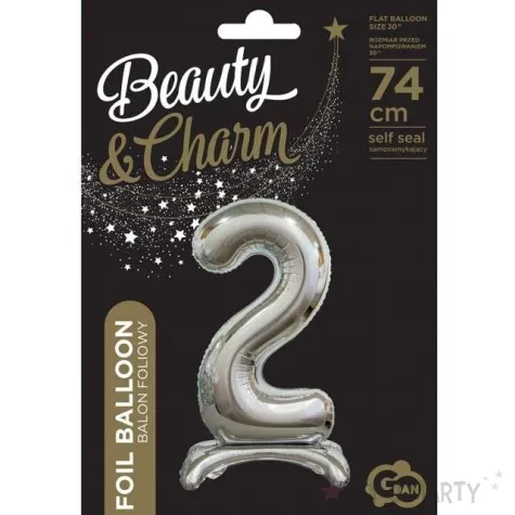 balon foliowy cyfra 2 stojaca srebrny godan 29 dgt