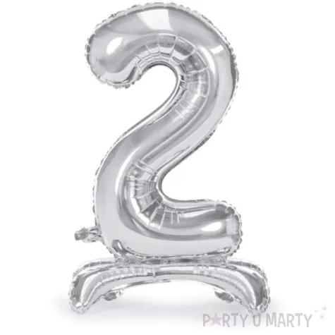 balon foliowy cyfra 2 stojaca srebrny partydeco 27 dgt