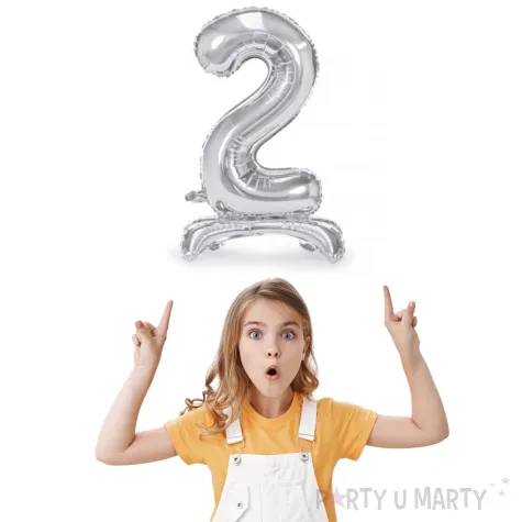 balon foliowy cyfra 2 stojaca srebrny partydeco 27 dgt