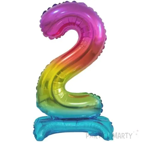 balon foliowy cyfra 2 stojaca teczowy godan 15 dgt