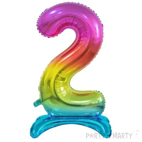 balon foliowy cyfra 2 stojaca teczowy godan 29 dgt