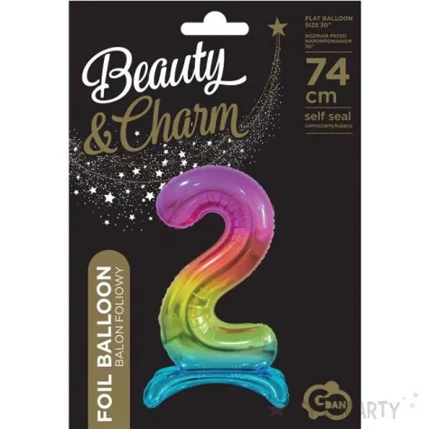 balon foliowy cyfra 2 stojaca teczowy godan 29 dgt