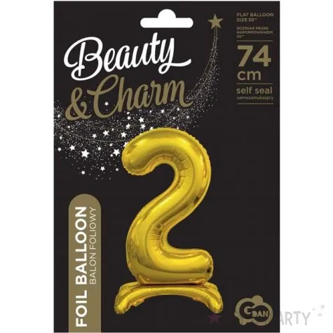 balon foliowy cyfra 2 stojaca zloty godan 29 dgt
