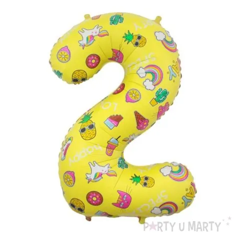 balon foliowy cyfra 2 unicorn party zolty godan 31 dgt