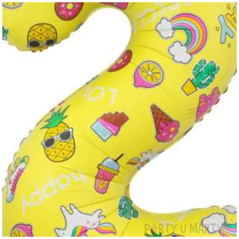 balon foliowy cyfra 2 unicorn party zolty godan 31 dgt