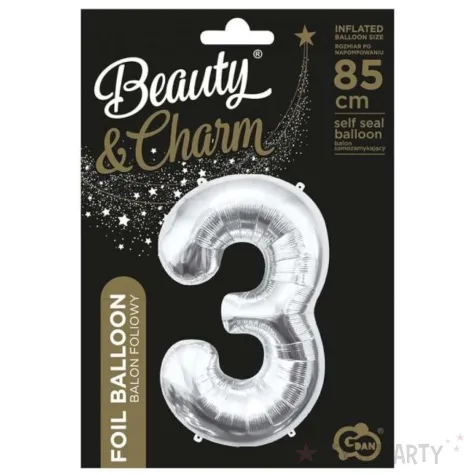 balon foliowy cyfra 3 beauty charm srebrny godan 33 dgt