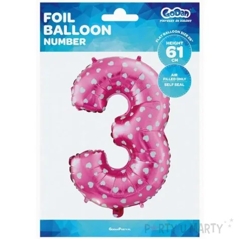balon foliowy cyfra 3 biale serca rozowy godan 26 dgt