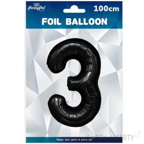 balon foliowy cyfra 3 czarny partypal 39 dgt
