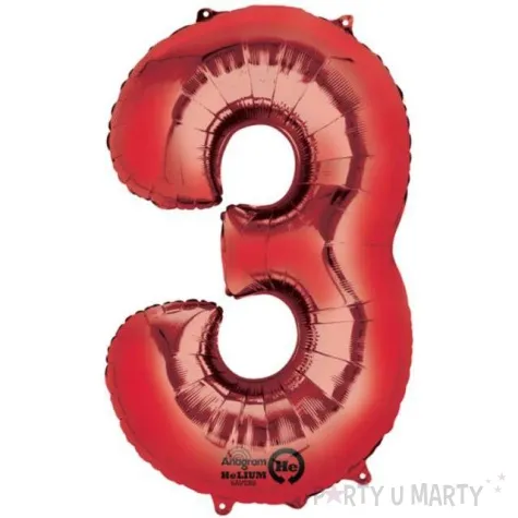 balon foliowy cyfra 3 czerwony amscan 34 dgt