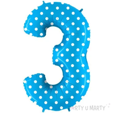 balon foliowy cyfra 3 groszki niebieski grabo 40 dgt