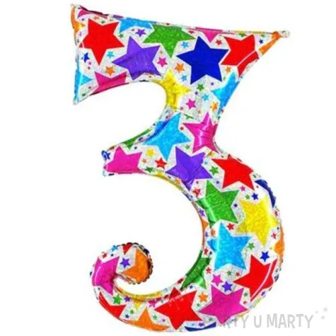 balon foliowy cyfra 3 gwiazdki holo betallic 40 dgt