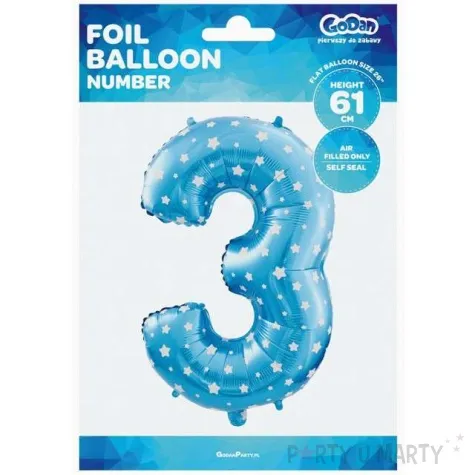 balon foliowy cyfra 3 gwiazdki niebieski godan 26 dgt