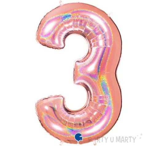 balon foliowy cyfra 3 holo rozowe zloto grabo 40 dgt