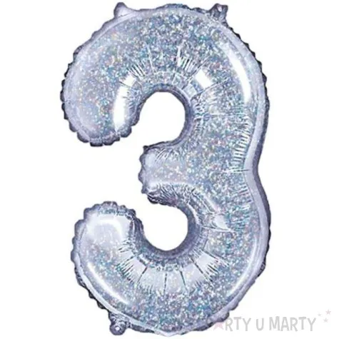 balon foliowy cyfra 3 holograficzna srebrny partydeco 14 dgt