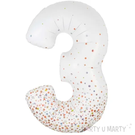 balon foliowy cyfra 3 holograficzne grochy bialy oaktree 34 dgt