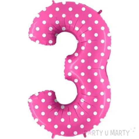 balon foliowy cyfra 3 kropki rozowy grabo 40 dgt