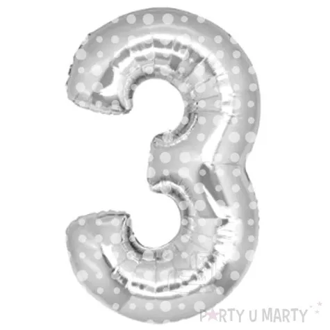 balon foliowy cyfra 3 kropki srebrny folat 34 dgt