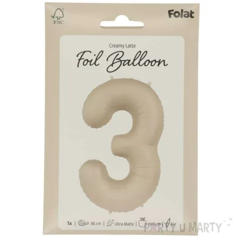 balon foliowy cyfra 3 mat kremowe latte folat 34 dgt