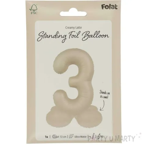 balon foliowy cyfra 3 mat stojaca kremowe latte folat 28 dgt