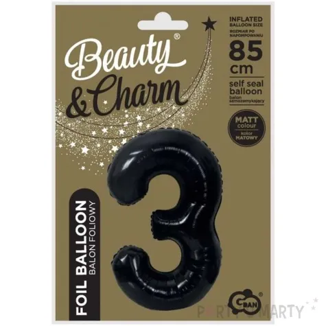balon foliowy cyfra 3 matowa czarny godan 33 dgt