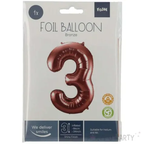 balon foliowy cyfra 3 metaliczny brazowy folat 34 dgt