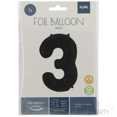 balon foliowy cyfra 3 metaliczny mat czarny folat 34 dgt