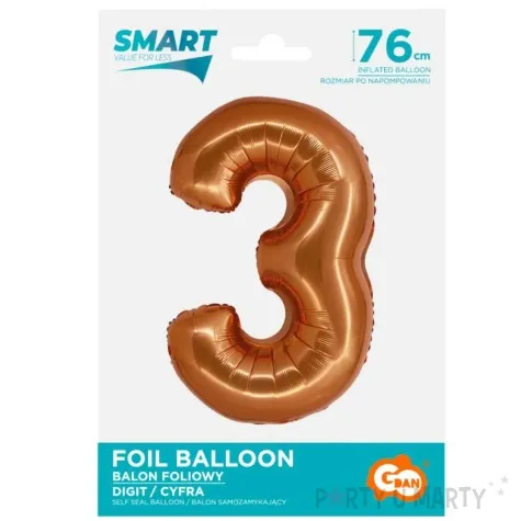 balon foliowy cyfra 3 miedziany godan 30 dgt