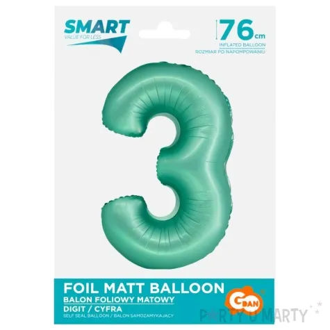 balon foliowy cyfra 3 mietowy matowy godan 30 dgt