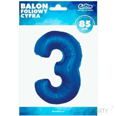 balon foliowy cyfra 3 niebieski folat 34 dgt