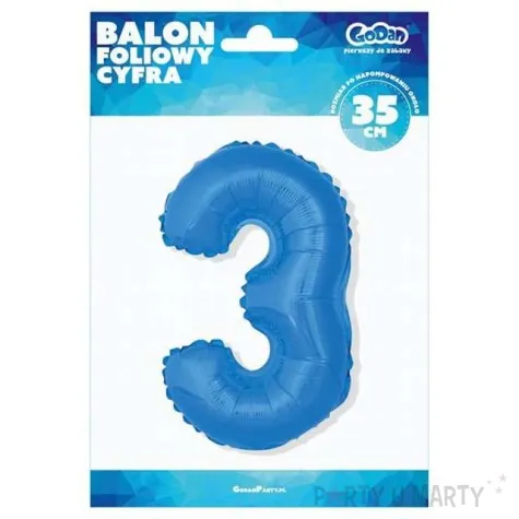 balon foliowy cyfra 3 niebieski godan 14 dgt