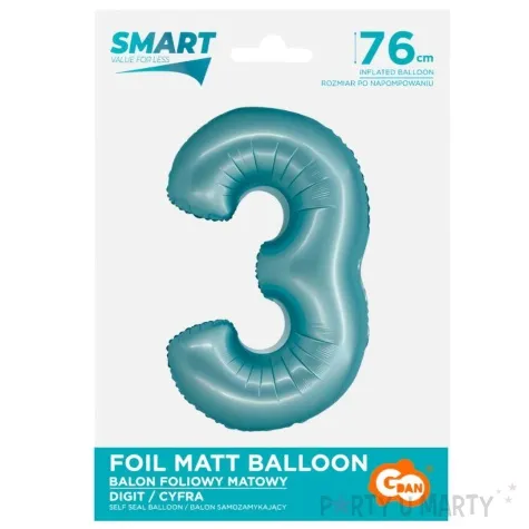 balon foliowy cyfra 3 niebieski matowy godan 30 dgt