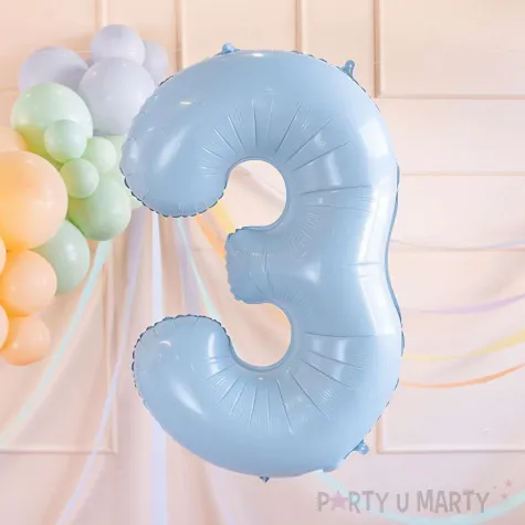 balon foliowy cyfra 3 pastel blekitny partydeco 34 dgt