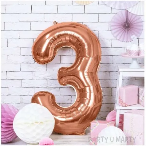 balon foliowy cyfra 3 rozowe zloto partydeco 34 dgt