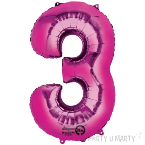 balon foliowy cyfra 3 rozowy amscan 34 dgt