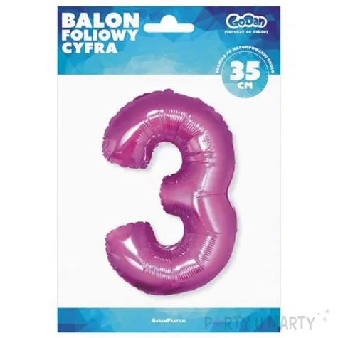 balon foliowy cyfra 3 rozowy godan 14 dgt