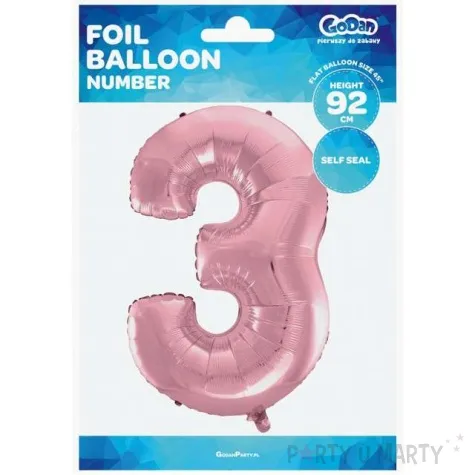 balon foliowy cyfra 3 rozowy jasny godan 45 dgt