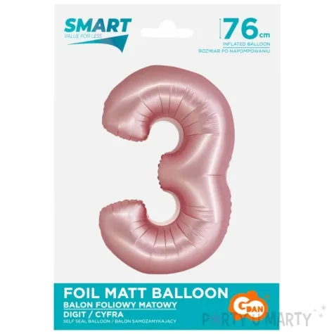 balon foliowy cyfra 3 rozowy matowy godan 30 dgt