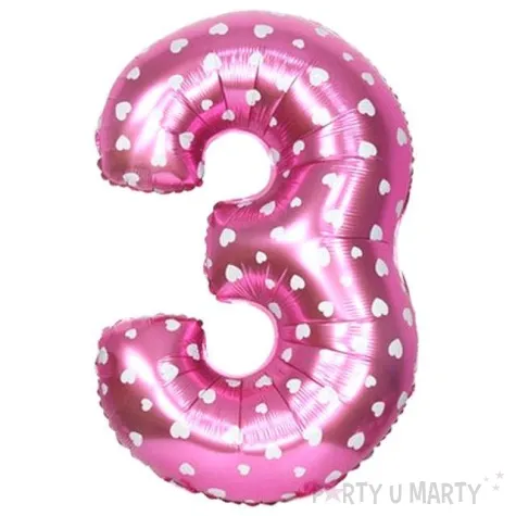 balon foliowy cyfra 3 serduszka rozowy oem 16 dgt