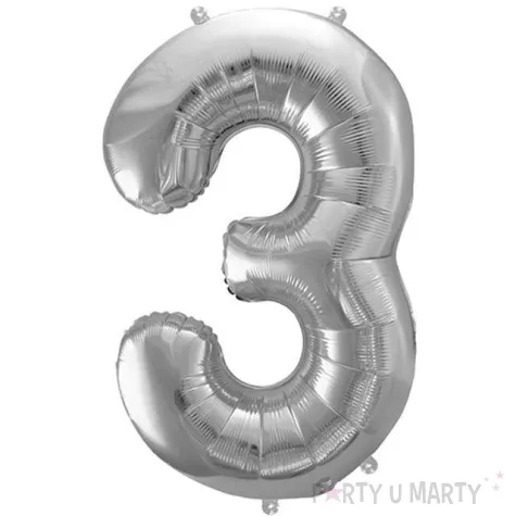 balon foliowy cyfra 3 srebrny partydeco 34 dgt