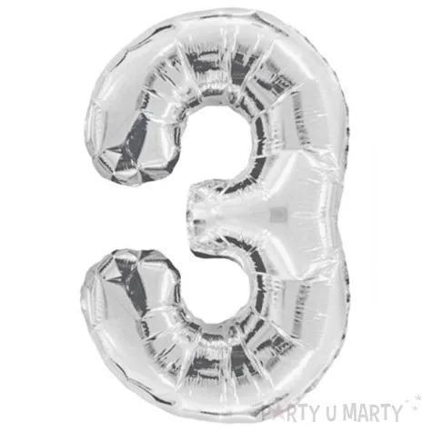 balon foliowy cyfra 3 srebrny unique 34 dgt