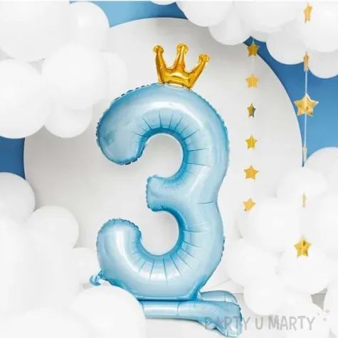 balon foliowy cyfra 3 stojaca blekitny partydeco 33 dgt