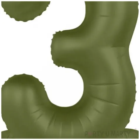 balon foliowy cyfra 3 stojaca oliwkowy folat 34 dgt