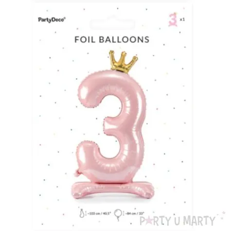 balon foliowy cyfra 3 stojaca rozowa partydeco 33 dgt