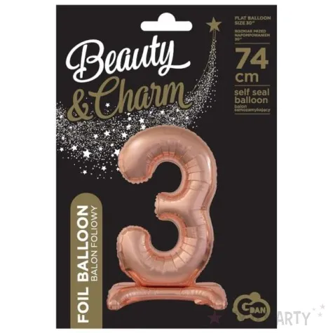 balon foliowy cyfra 3 stojaca rozowe zloto godan 29 dgt