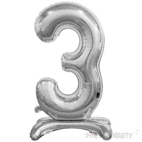 balon foliowy cyfra 3 stojaca srebrny godan 29 dgt